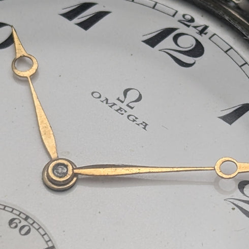 Around 1920 Antique Omega pocket watch silver plated open face with translation